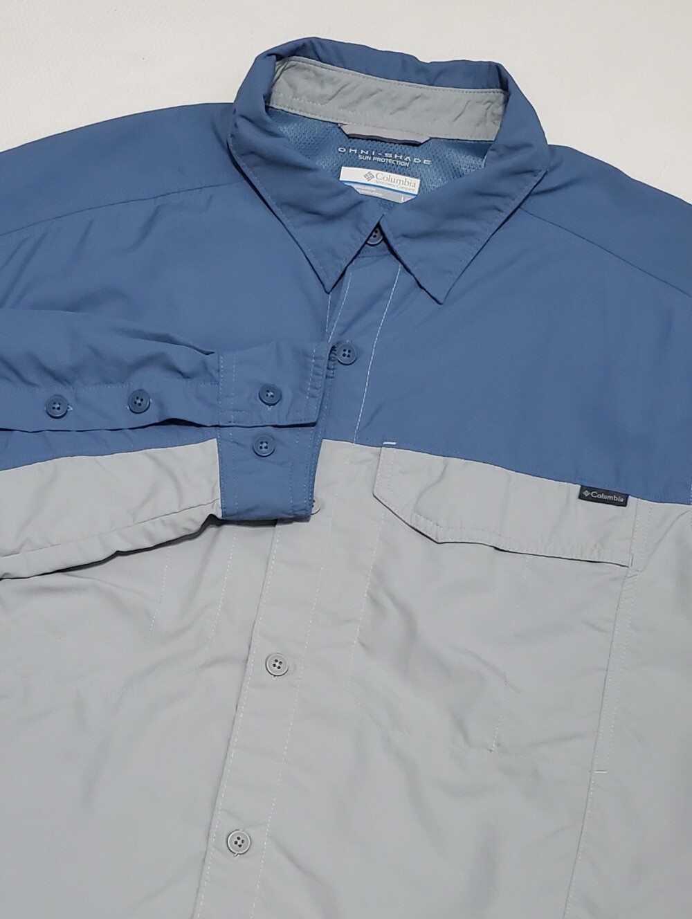 Columbia OmniShade Two-Tone Blue and Light Gray Long Sleeve Shirt Mens  Large - Picture 6 of 8